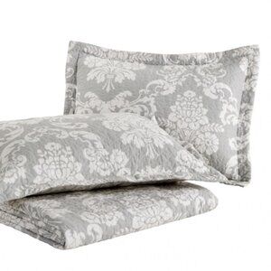 2 Laura Ashley Floral Damask Quilted Cotton King Shams Modern Farmhouse cottage